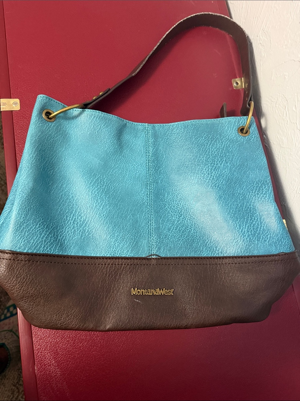 Montana West Teal Brown Large Faux Leather Hobo Boho Shoulder Bag